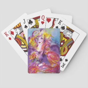 ROSINA / Lady With Parrot and Roses Watercolor Playing Cards