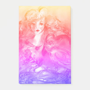 ROSINA /Young Girl with Rose and Parrot Post-it Notes