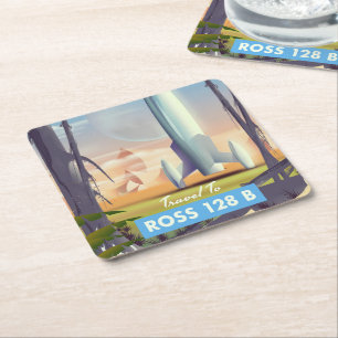 Ross 128 B Science fiction poster Square Paper Coaster
