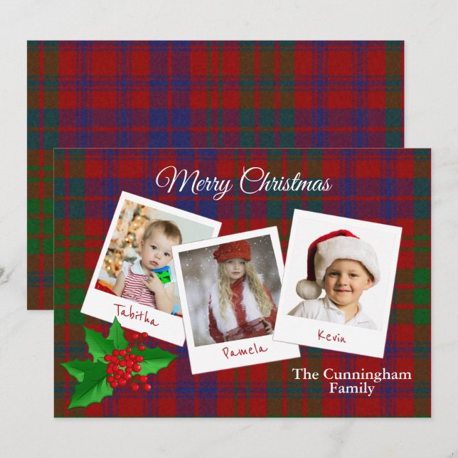 Ross Clan Plaid Christmas Multi Photo Card (Front/Back)