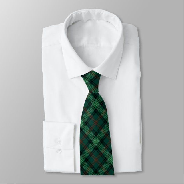 Ross Hunting Tartan Green Scottish Plaid Tie (Tied)