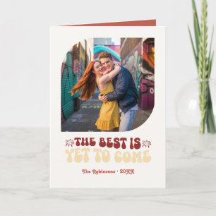 Rosso & Cream Champagne Retro New Year Photo Holiday Card