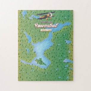 Røssvatnet Norway lake map art print. Jigsaw Puzzle