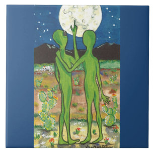 Roswell Alien Romatic Crashed UFO Funny Whimsical Tile