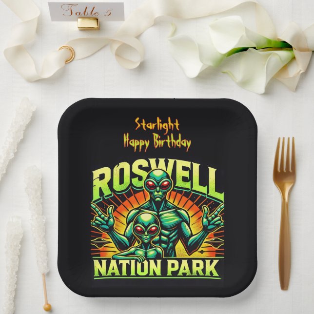 Roswell’s Alien Encounter Park Awaits! Paper Plate (Wedding)