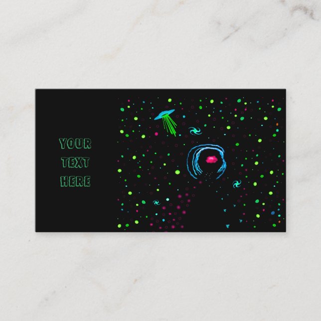Roswell Spacewalk Wormhole Business Card Teal UFO- (Front)