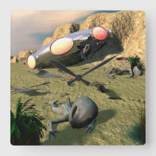 Roswell UFO Crash Square Wall Clock