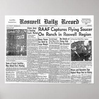 Roswell UFO Incident Newspaper clipping Poster