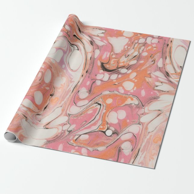 Rosy | Abstract Water Marble Pattern Wrapping Paper (Unrolled)