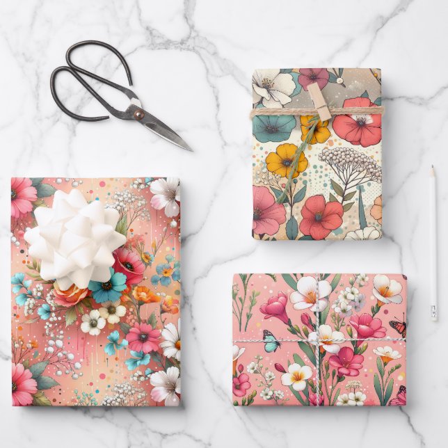Rosy Bloomscape 3 Wrapping Paper Sheet (Front)