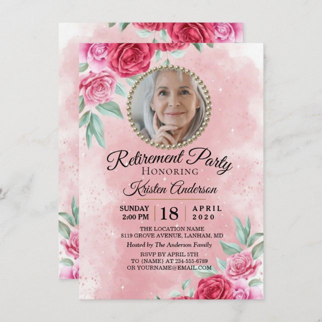 Rosy Blush Beautiful Retirement Party Invitation (Front/Back)
