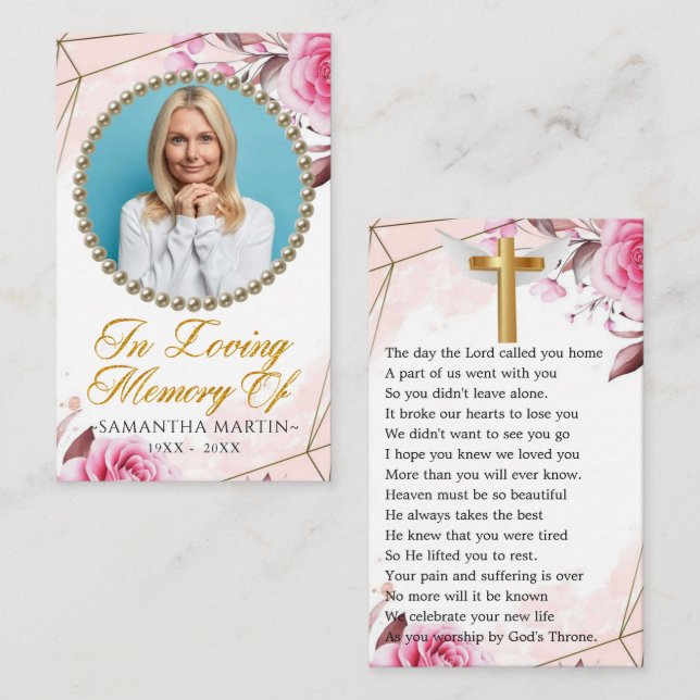 Rosy Blush Custom Photo Funeral Prayer Card (Front/Back)
