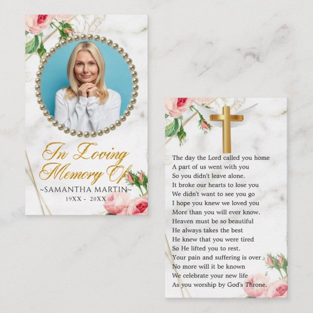 Rosy Blush Photo Funeral Prayer Card (Front/Back)