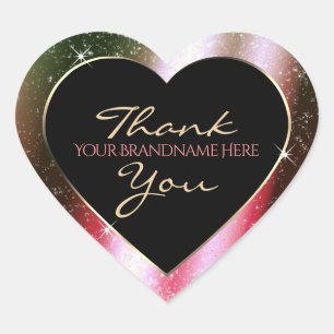 Rosy Blush Sparkle Glitter Frame Thank You Heart Sticker
