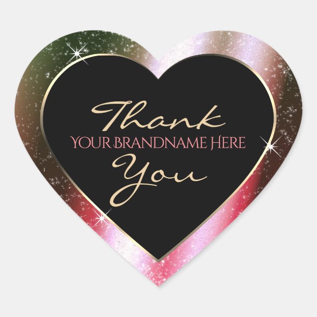 Rosy Blush Sparkle Glitter Frame Thank You Heart Sticker (Front)