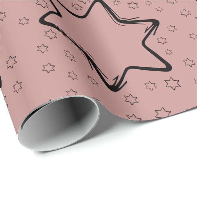Rosy Brown & Black  Christmas Stars Wrapping Paper (Roll Corner)