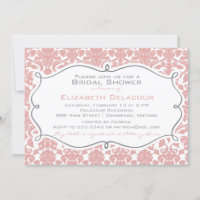 Rosy Brown Damask Pattern Bridal Shower Invitation