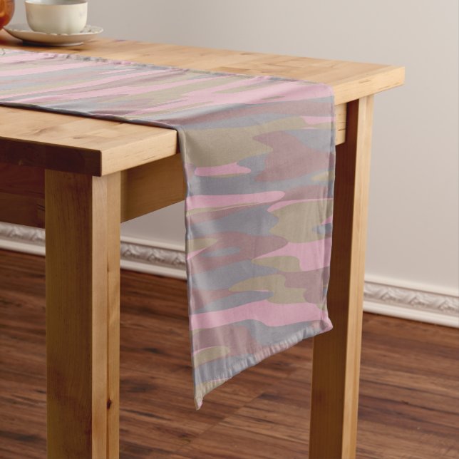 Rosy Brown, faded pink, mountain mist camo Short Table Runner (In Situ)