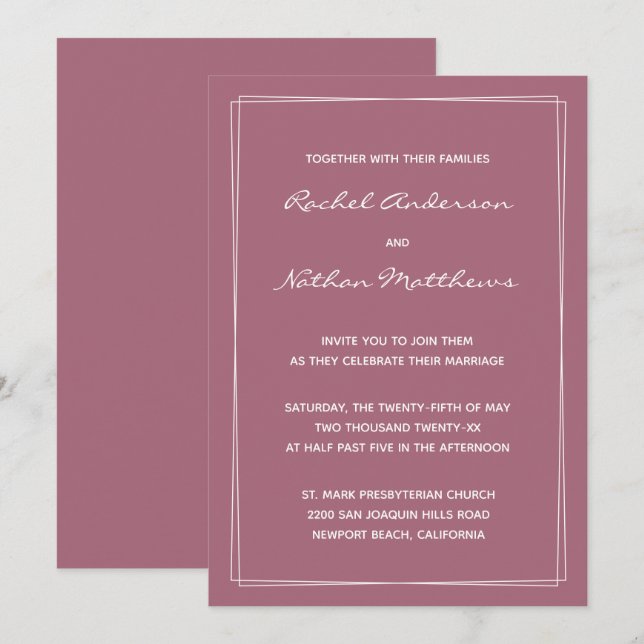 Rosy Brown Mulberry Pink Wedding Invitations (Front/Back)