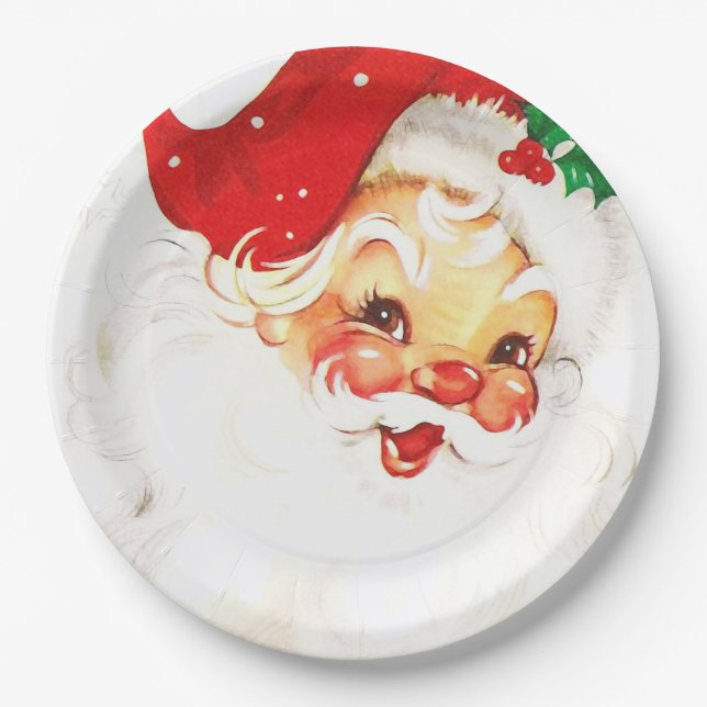 Rosy Cheeked Smiling Vintage Santa  Paper Plate (Front)