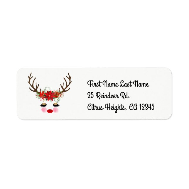 Rosy Cheeks Gold Eyes Floral Reindeer Holiday (Front)