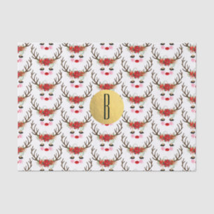 Rosy Cheeks Gold Eyes Floral Reindeer Holiday Tissue Paper