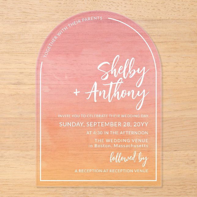 Rosy Dawn Arch Frame Wedding Acrylic Invitations (Front)