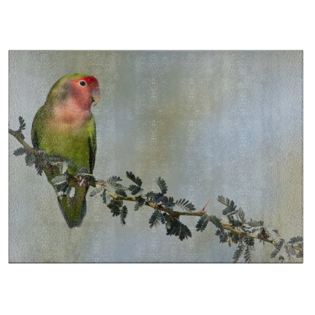 Rosy- faced love bird on a branch cutting board (Front)