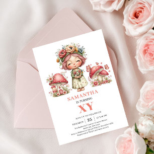 Rosy Fairy 1st Birthday Pink Floral Invitation