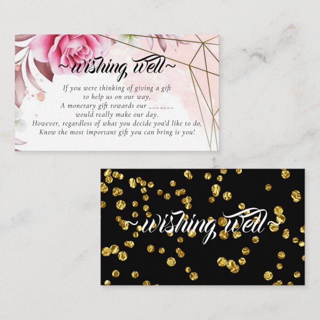 Rosy Floral Blush Wishing Well for Wedding Enclosure Card (Front/Back)
