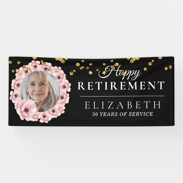 Rosy Floral Custom Photo Retirement Party Banner (Horizontal)