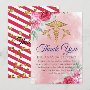 Rosy Floral Doctor   Nurse Thank You Card