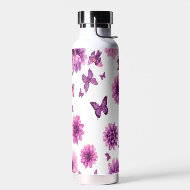 Rosy Floral Water Bottle – Pink Flower Stainless  (Left)