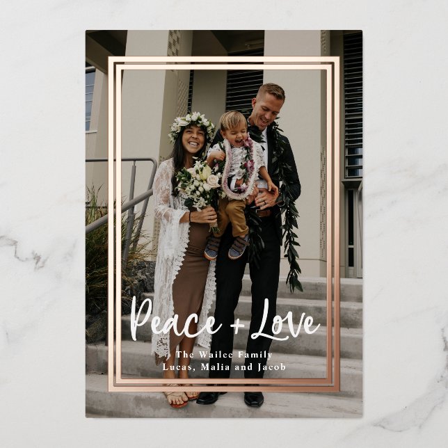 Rosy Frame Christmas Foil Holiday Card (Front)