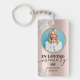 Rosy Gold Glitter Drips Memorial In Loving Memory  Key Ring
