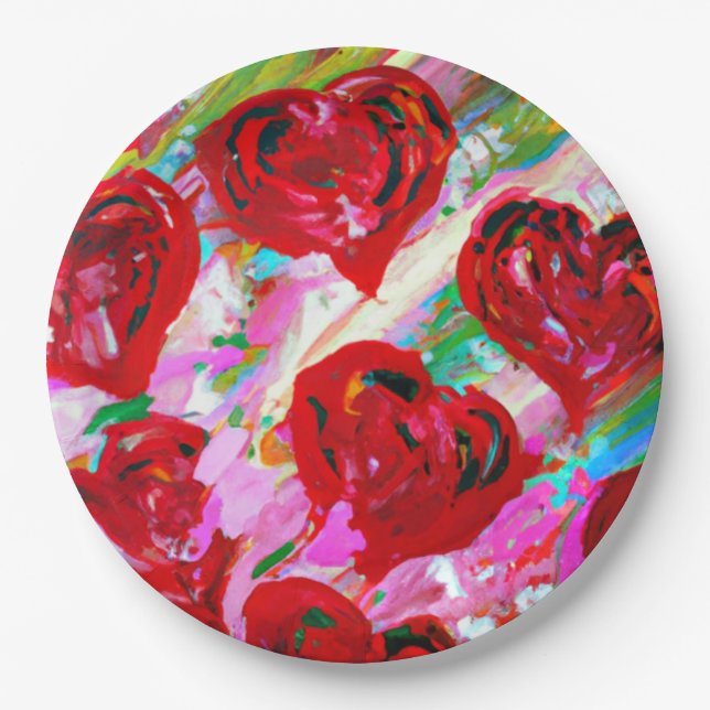 Rosy Hearts Paper Plate (Front)