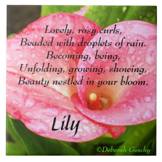 Rosy Lily After Rain Design and Poem Tile