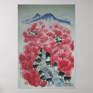 Rosy oriental village painting poster