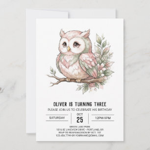 Rosy Owl Birthday Invitation