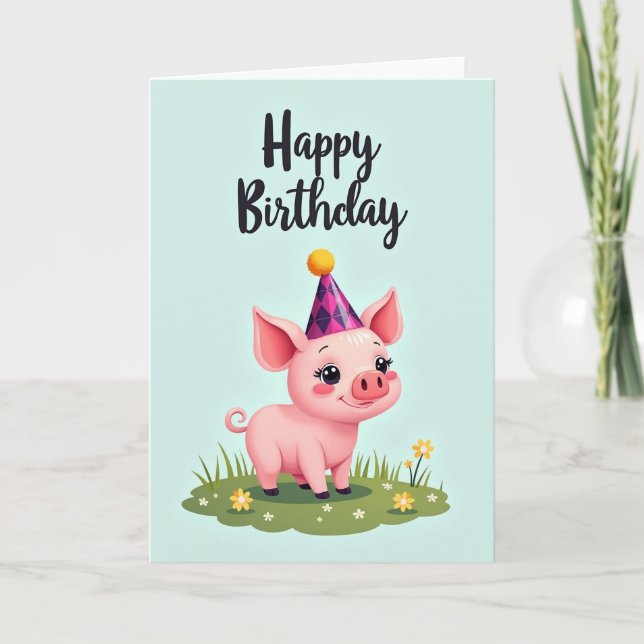 Rosy Piglet Birthday Card (Front)