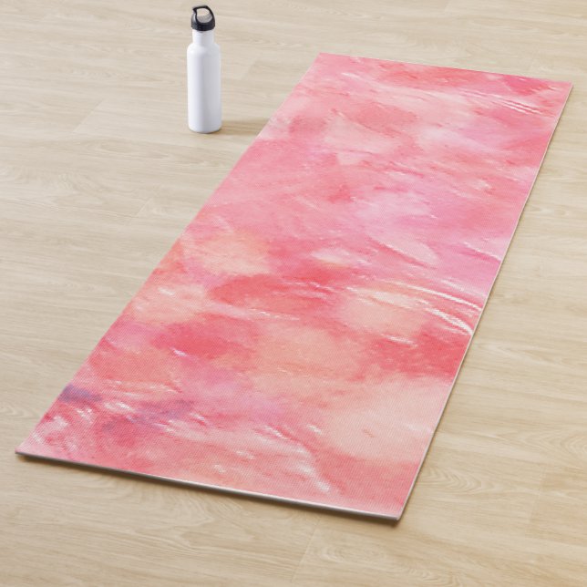 Rosy Pink Abstract Namaste Meditation Floor Yoga Mat (In Situ)