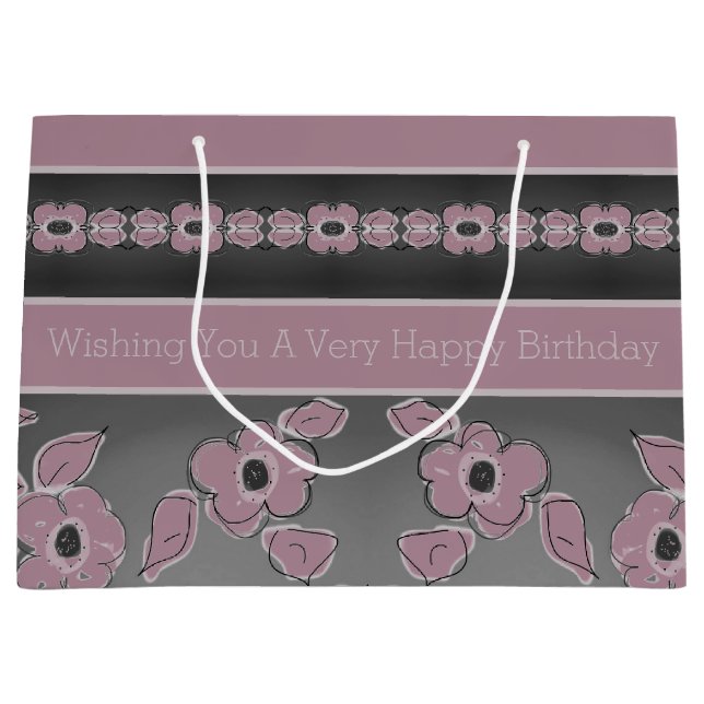 Rosy Pink And Charcoal Grey Large Gift Bag (Front)
