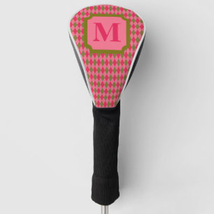 Rosy Pink and Green Diamond Argyle Monogram Golf Head Cover