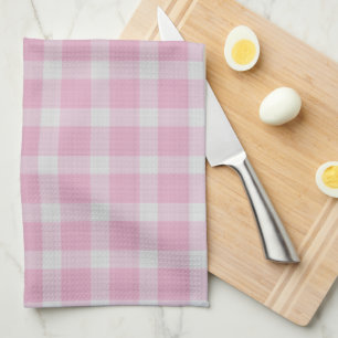 Rosy Pink and White Checkered Plaid Tea Towel