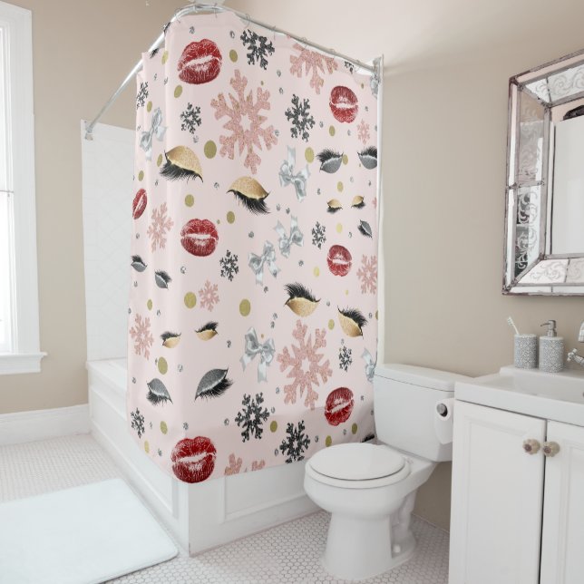 Rosy Pink Girly Beauty Makeup Holiday Christmas Shower Curtain (In Situ)