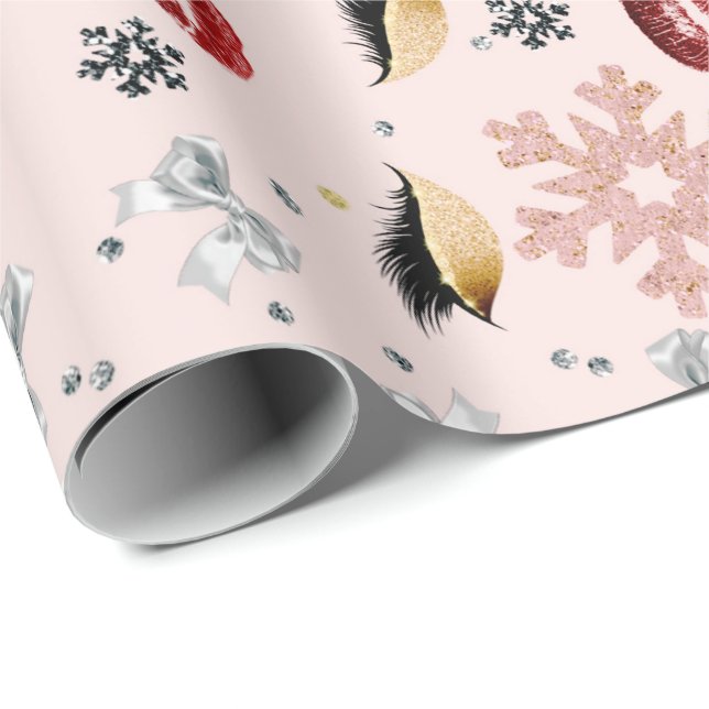 Rosy Pink Girly Beauty Makeup Holiday Christmas Wrapping Paper (Roll Corner)