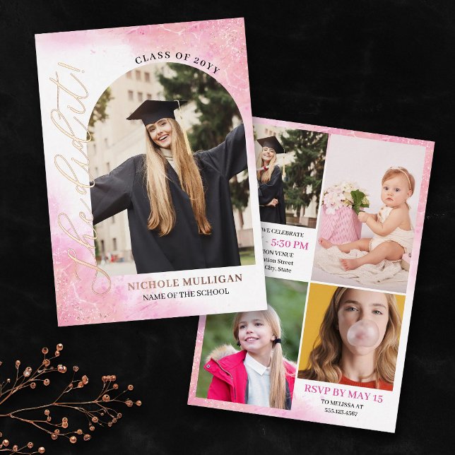 Rosy Pink She Did It Graduation Announcement Party (Creator Uploaded)
