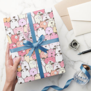 Rosy Pink Stacked Dogs Wrapping Paper