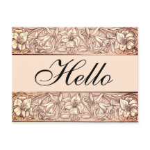 Rosy Pink Vintage Floral Hello Postcard