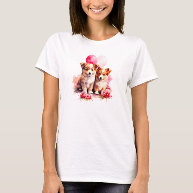 Rosy Puppy Love Watercolor T-Shirt (Front)
